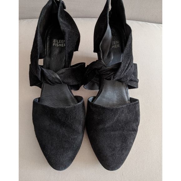Eileen Fisher Mary Knotted Cutout Black Suede Pump - Picture 3 of 10